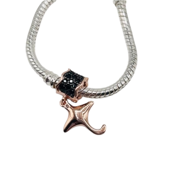 🎆Rose Gold & Black Sting Ray Ocean Dangle Bracelet Charm - Picture 4 of 11